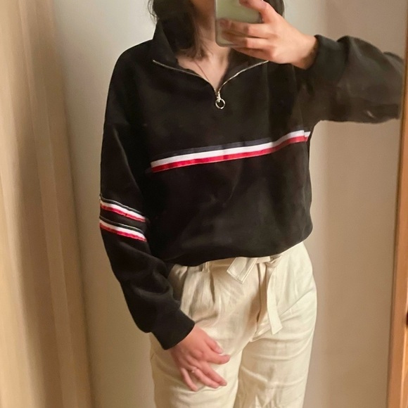 Half placket Zip Up Velvet Sweatshirt -  S - Picture 5 of 14